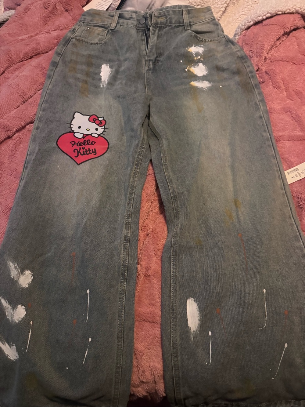 Hello Kitty Blue Wide-Leg Denim Jeans with Heart Patch